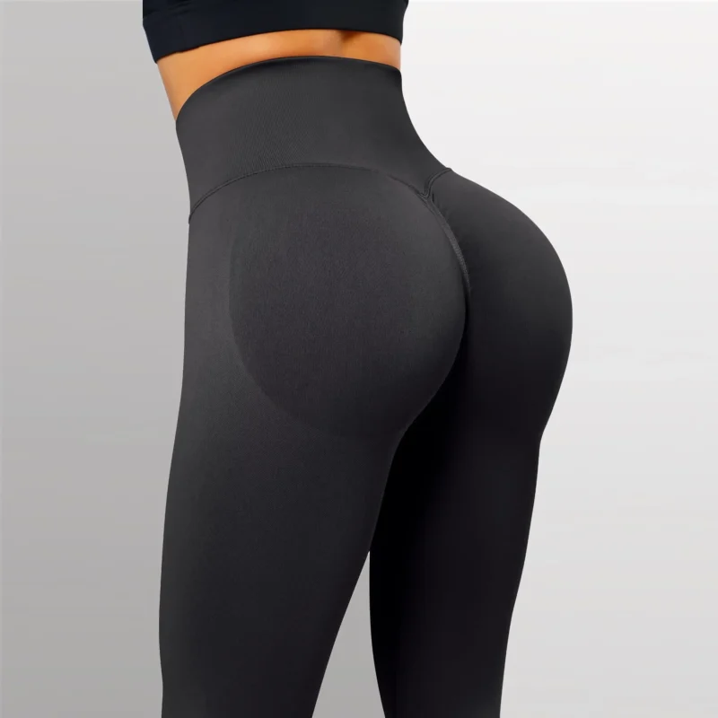 Legginsy do ćwiczeń bezszwowe damskie - Wysokie fitness spodnie push-up | Brzoskwiniowe pośladki, modelujące - obrazek 2
