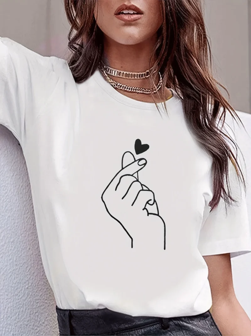 T shirt z okrągłym dekoltem damski - Casual top z nadrukiem | Klasyczna koszulka na każdą porę roku - obrazek 2