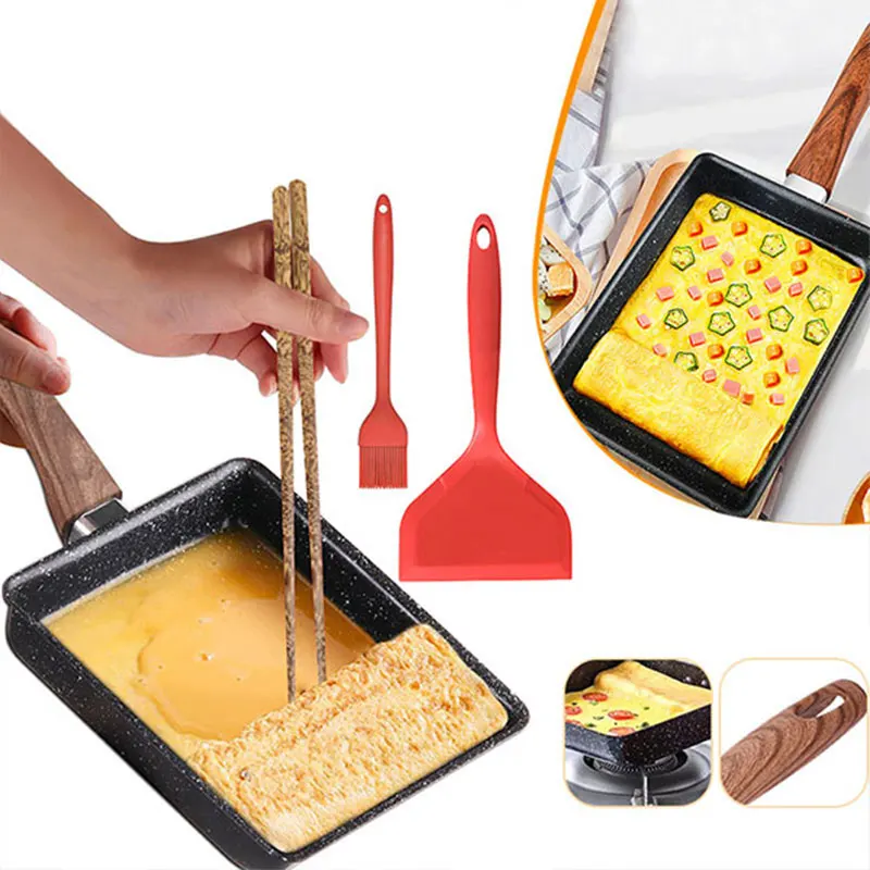 Tamagoyaki Pfanne Rechteckig - Japanische Antihaft Eierpfanne für perfekte Omeletts mit Küchenzubehör