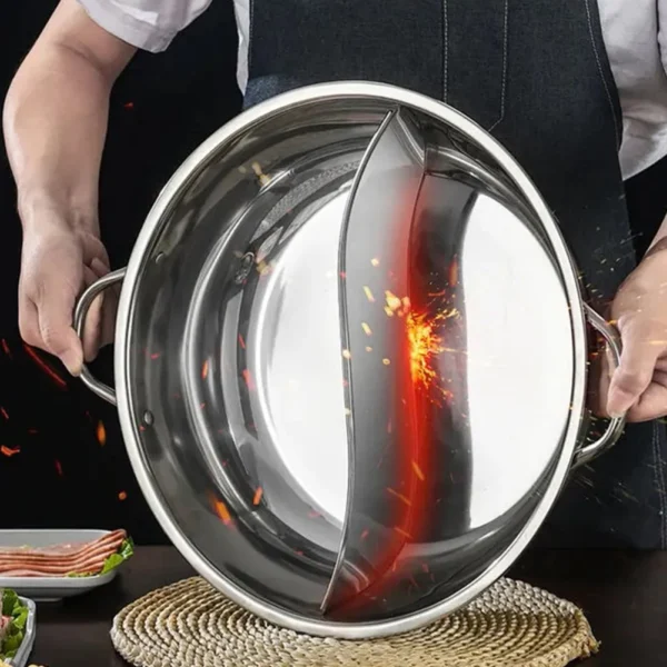 Doppel-Hotpot Edelstahl 28/30cm - Geteilter Suppentopf für Induktion & Gas - Asiatisches Fondue – Bild 7