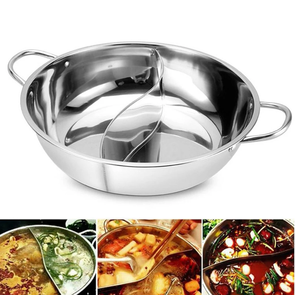 Doppel-Hotpot Edelstahl 28/30cm - Geteilter Suppentopf für Induktion & Gas - Asiatisches Fondue