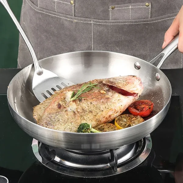 Premium Edelstahlpfanne 28cm - Profi Steakpfanne 304 Edelstahl für Induktion & Gas | 5-Schicht-Technologie – Bild 2