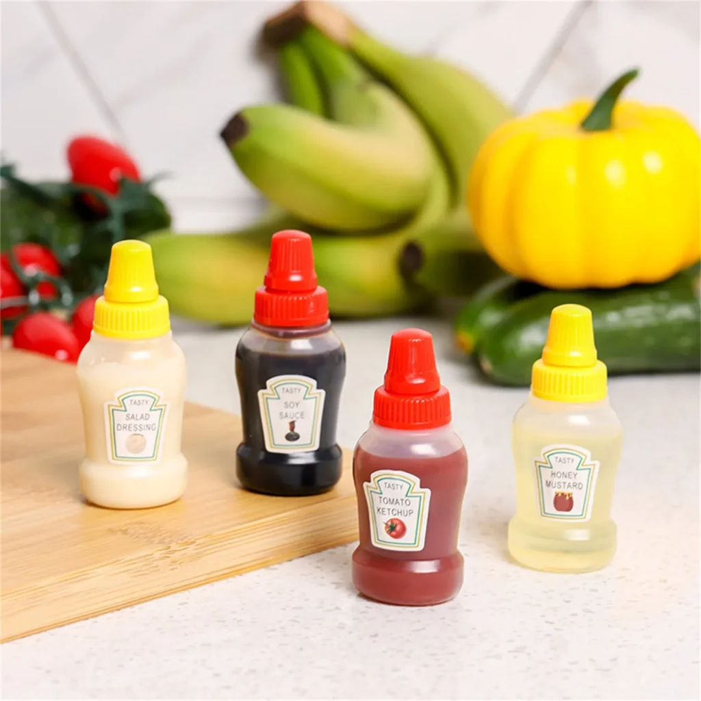 Mini Saucenflaschen 4er Set - Tragbare Gewürzbehälter für Lunchbox und Picknick