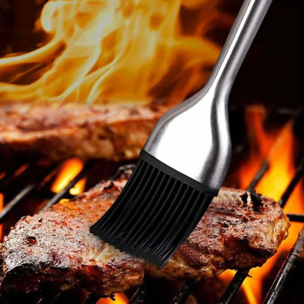 Silikon Backpinsel mit Edelstahlgriff - Hitzebeständiger Grillpinsel für Küche und BBQ – Bild 3