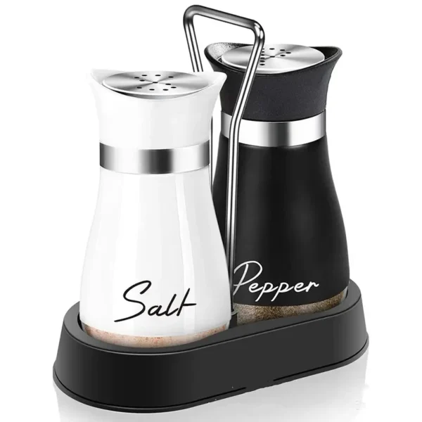 Gewürzstreuer Glas Set 2-teilig mit Metallständer - Verstellbare Salz und Pfefferstreuer – Bild 2