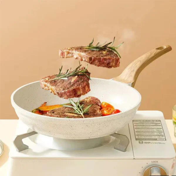 Antihaft Wok 28cm mit Keramik-Steinbeschichtung - Induktionsgeeignete Universalpfanne für gesundes Kochen – Bild 4